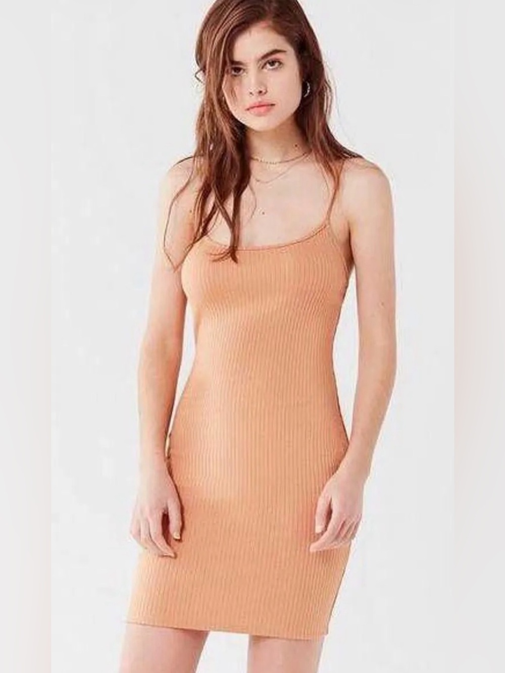 Urban Outfitters Ribbed Bodycon Tank Mini Dress in Peach